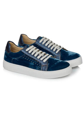 Penelope Chilvers Paradise Velvet Sneakers Sz 7.5 Indigo Blue EUC